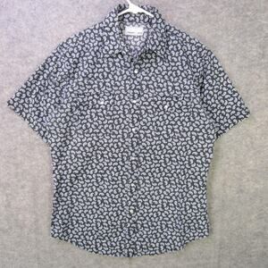 Wrangler Wrancher Shirt Mens Medium Black Paisley Pearl Snap Western Rodeo